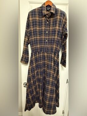 Vintage J.G. Hook Plaid Flannel Maxi Shirt Dress Classic Heritage Style Size 14